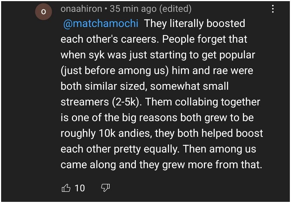 One YouTube commenter also pointed out that the two streamers actually helped each other a lot coming up (Image via YouTube)